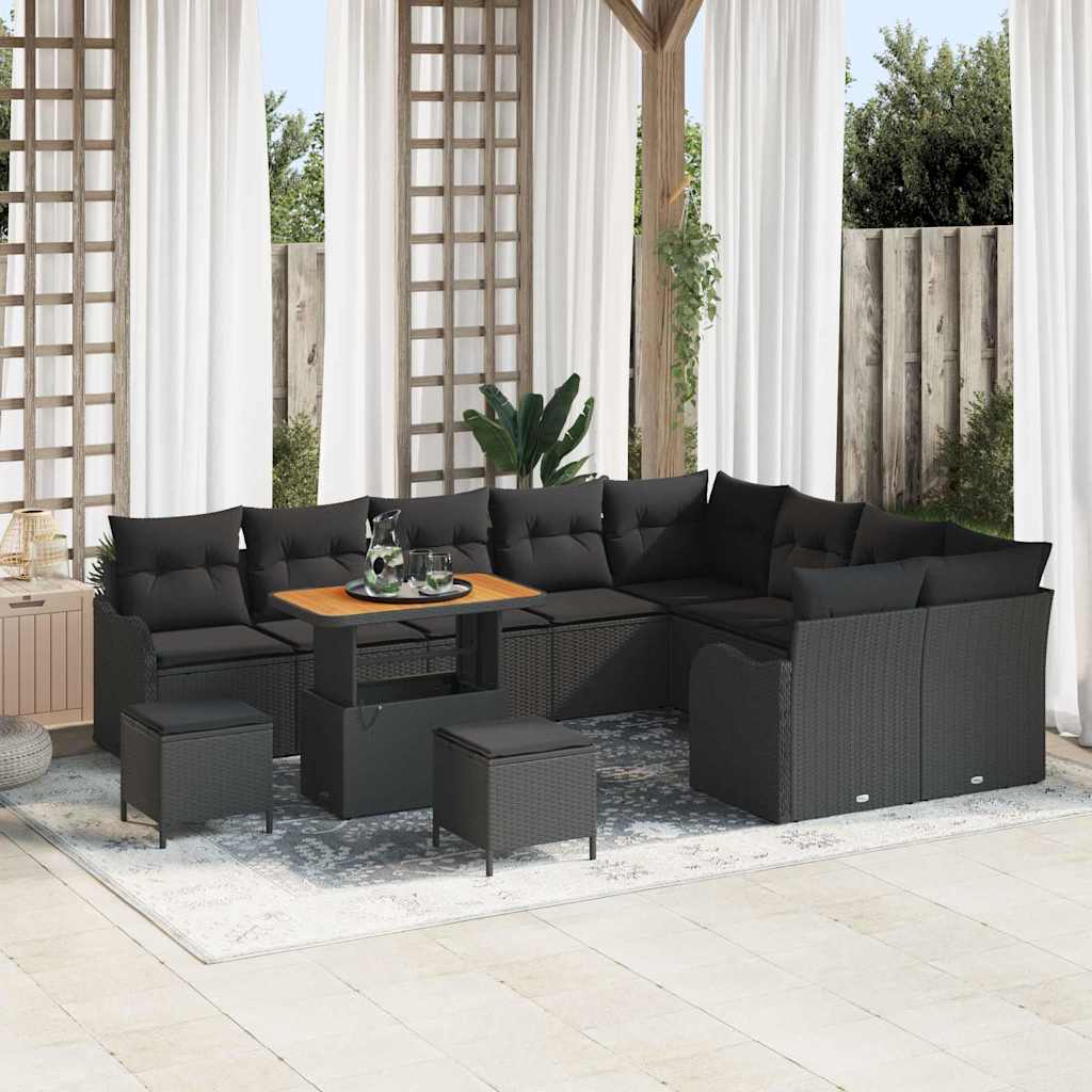 Garden Sofa Set with Cushions and Storage 12 pcs Black
