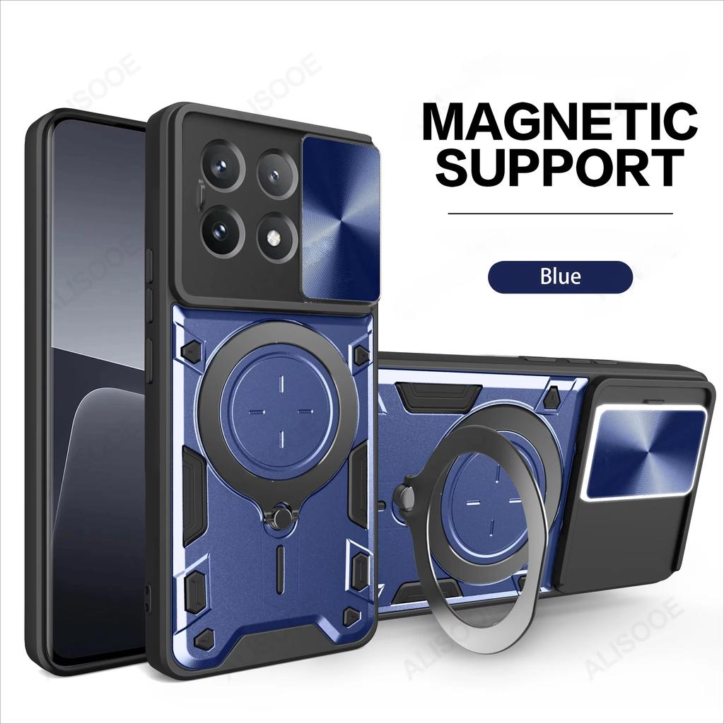 Rüstung Magnetischer Ringständer Funda für POCO X7 Pro / X6 Pro 5G Hülle Schiebe-Kamera-Schutzabdeckung für Xiaomi POCO X6 5G Capa