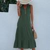 Solid Color A-Line Knee-Length Dress Women Sleeveless V Neck Summer