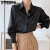 Vintage Satin Ruffle Shirt Women's White Design Sense Small Spring and Autumn Long Sleeved Premium Chic Shirt