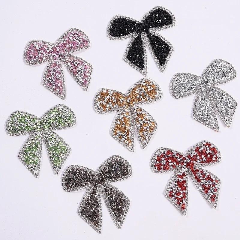 1PC Colorful Bow-Knot Sticker Rhinestone Iron-On Patches for Clothes Clothing Decoration Decal Patches for Jackets