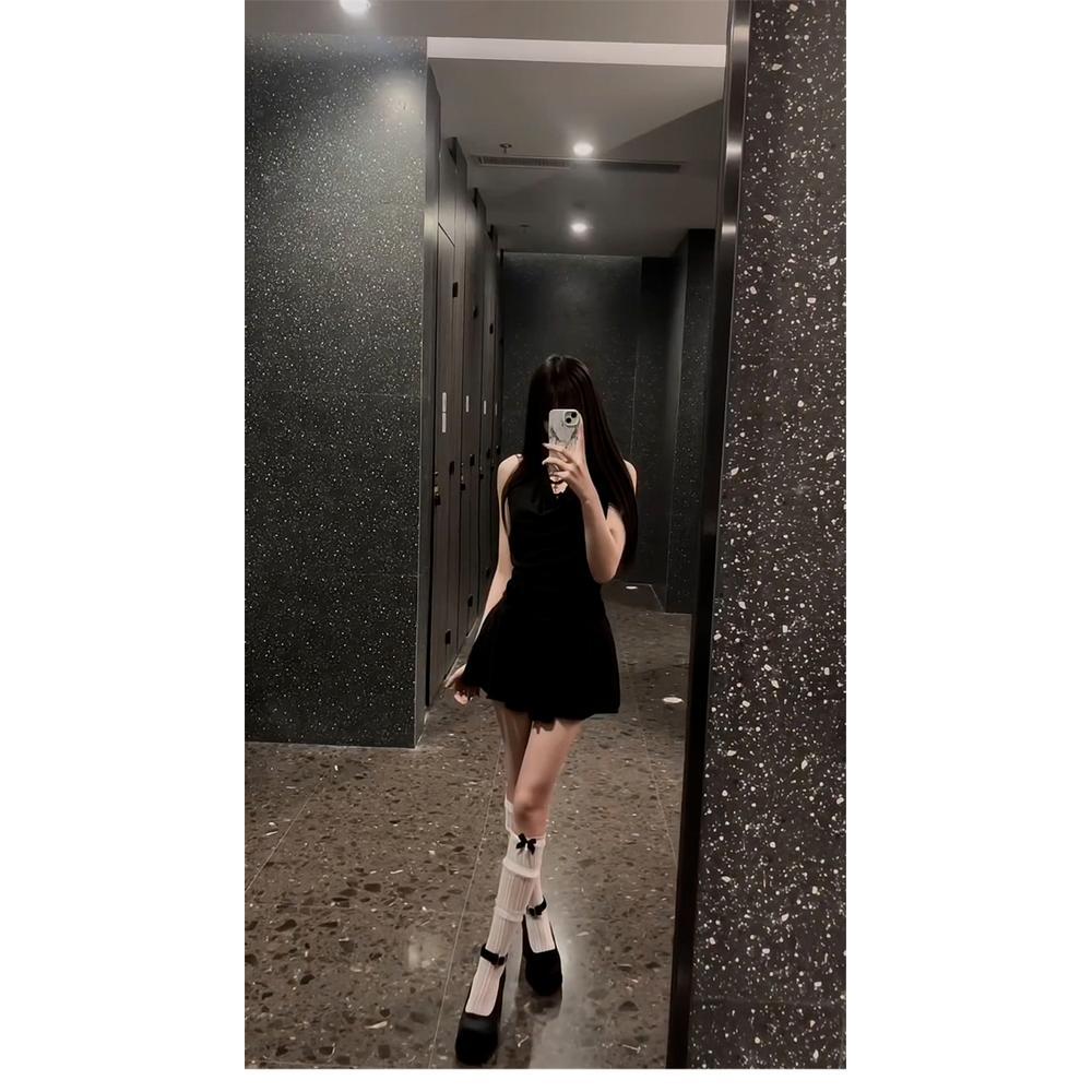 Black Neck Fake Two-piece Lace Dress for Women's Summer Leisure New Style Slim Neck Skirt