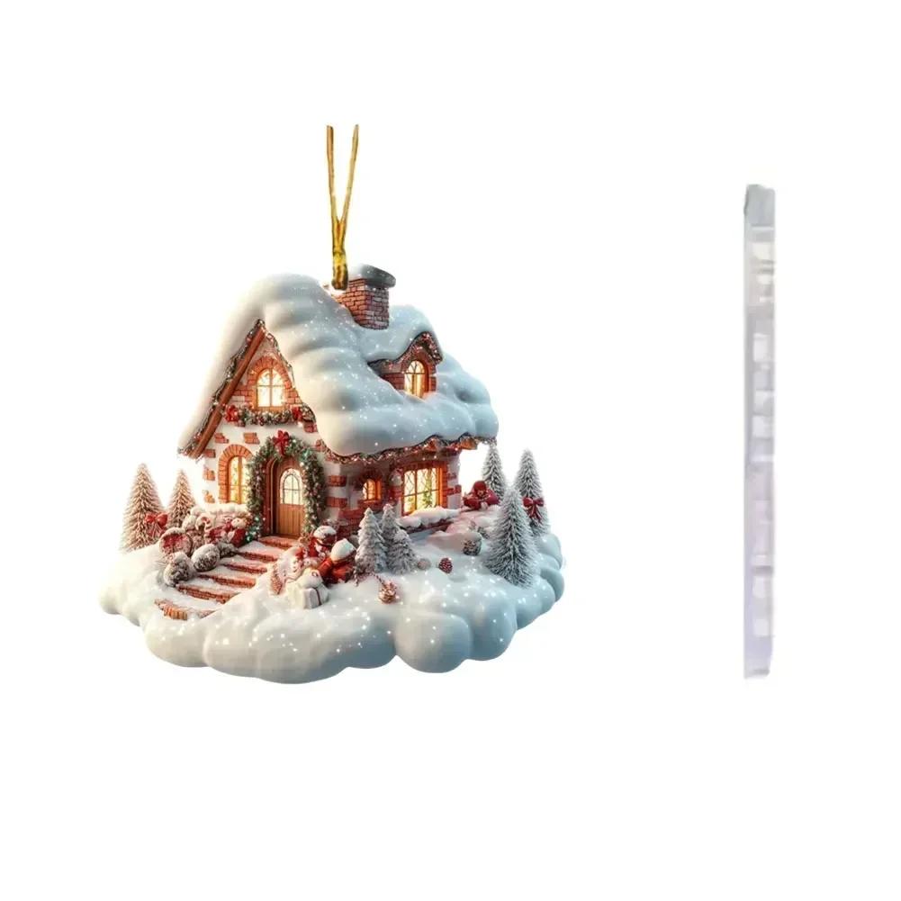 Acrylic Cloud Snow House Pendant Whimsical Ornament Cloud Snow House 8cm Acrylic Pendant Holiday Decor Whimsical Design