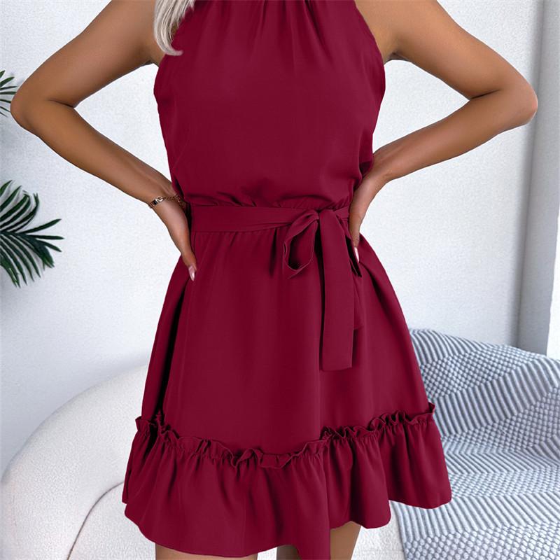 2026 Spring/Summer Women's Sleeveless Waist Cinched Ruffle A-Line Skirt S-XL