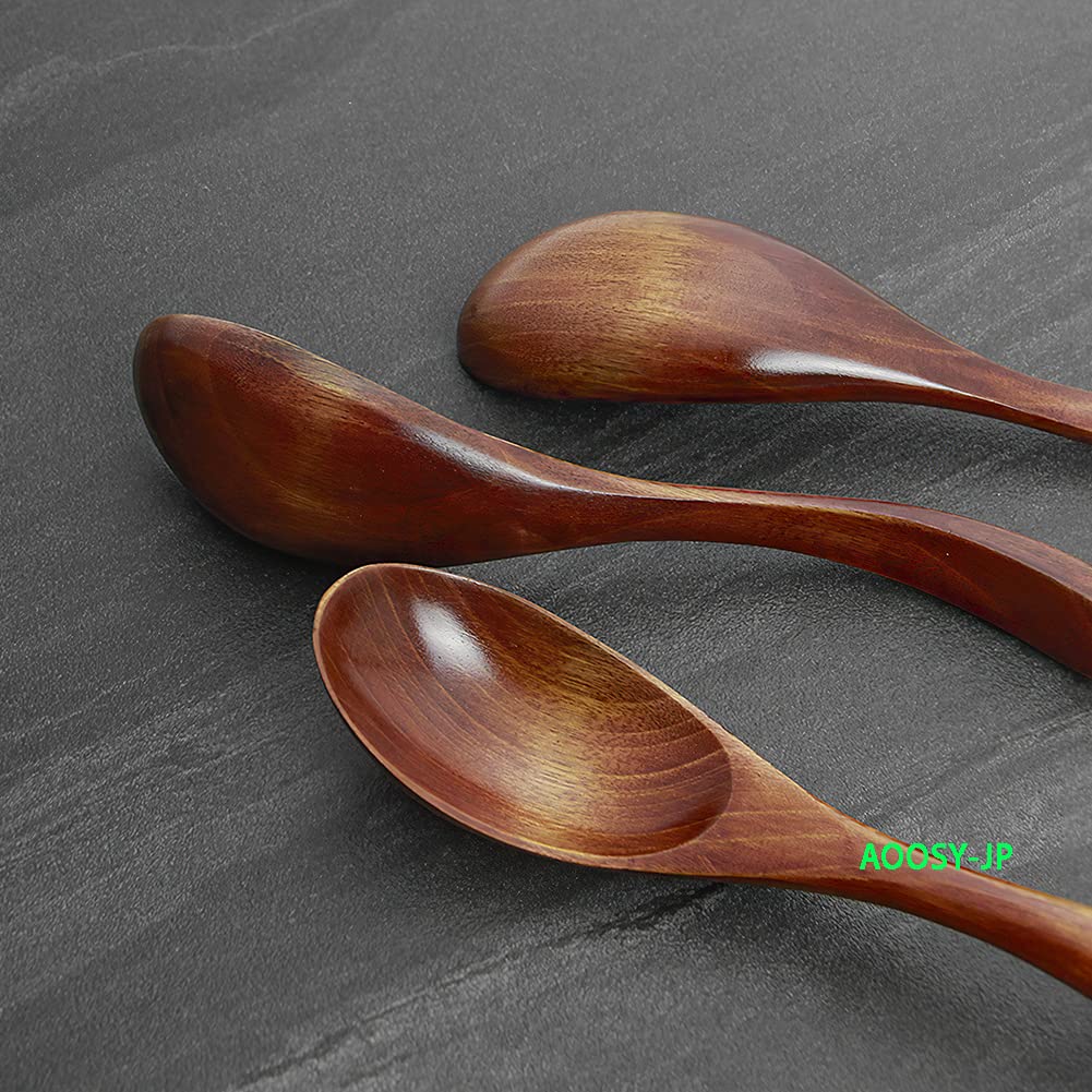 Colher AOOSY 16cm Madeira Natural Envernizada Colheres de Sopa Esculpidas em Blocos de Curvada Ideal para e Adequado para Idosos e Conjunto de 4 Peças,