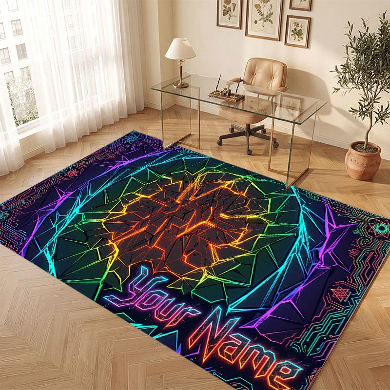 Abstract Geometric Theme Crystal Velvet Floor Rug Personalized Custom Name Text Warm Carpet Home Decoration
