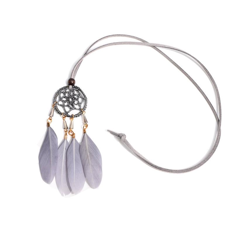 Ethnic Dream Catcher Necklace: Adjustable Velvet Choker with Crystal, Feather, and Clavicle Charms