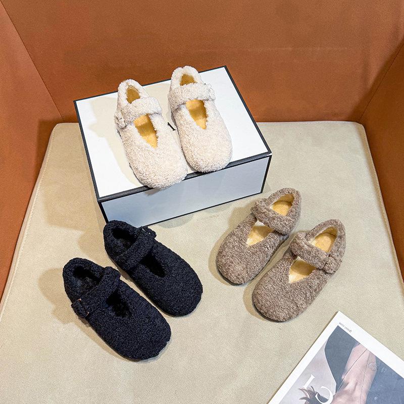 Girls' Soft-Soled Lamb Wool Outdoor Driving Shoes, Autumn/Winter 2025, with Fleece Cotton Lining, Versatile and Warm.