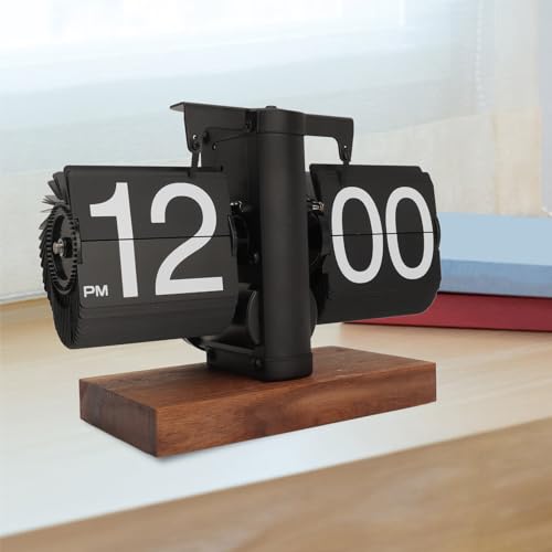 Vintage Retro Digital Flip-Down Clock, Battery-Operated, Easy To Read, Smooth Base, Polished Surface, Versatile Placement (Black)