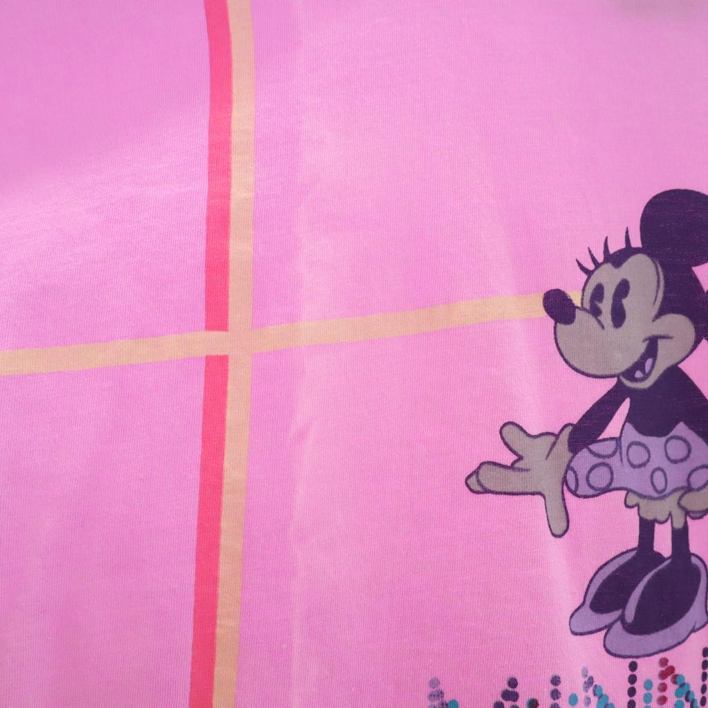 MICKEY UNLIMITED Check Pattern Short Sleeve T-shirt F Pink Women Used