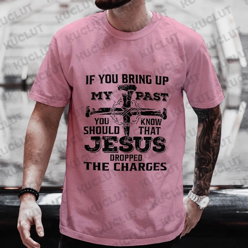 Jesus Dropped The Charges Print Men's T-shirt Funny Graphic Tops Short Sleeve Tee Summer Short Sleeve Tees Oversized Streetwear