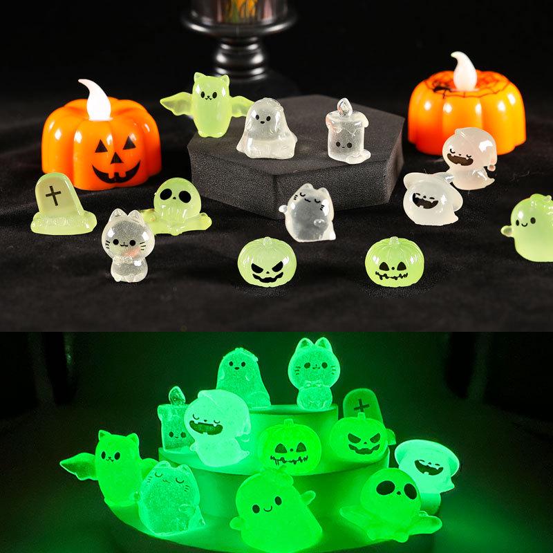 Mini Luminous Halloween Cute Ghost & Pumpkin Resin Figurines