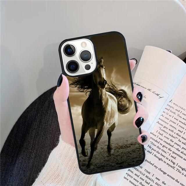 Black Strong Beauty Horse Stallion Cover For iPhone 17 Air 15 16 14 13 12 Pro Max 11 Pro Max Plus Phone Case Coque