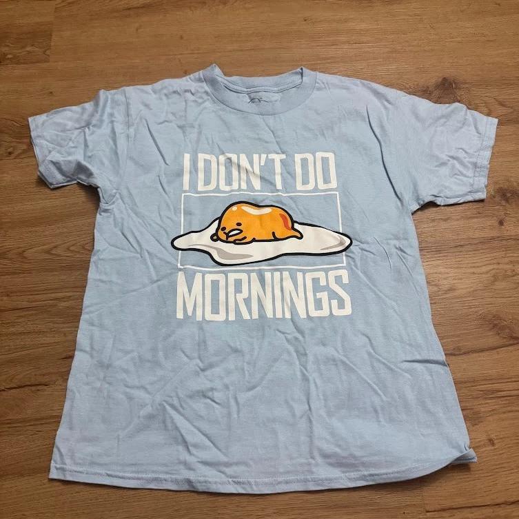 

Gudetama I dont do mornings T-Shirt Womens Large Blue Hello Kitty Sanrio L