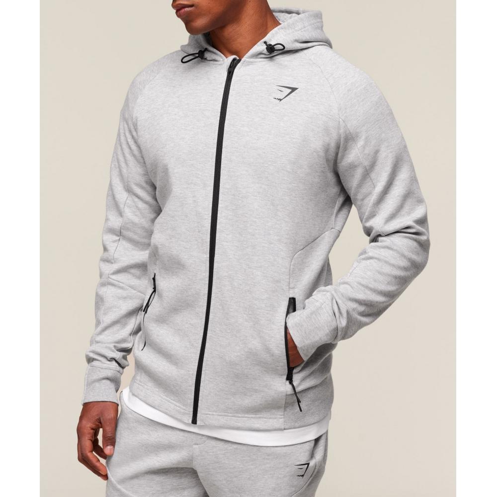 Gymshark Interlock Tech Zip Up Hoodie Light Grey Core Marl A6a7f Gbcn