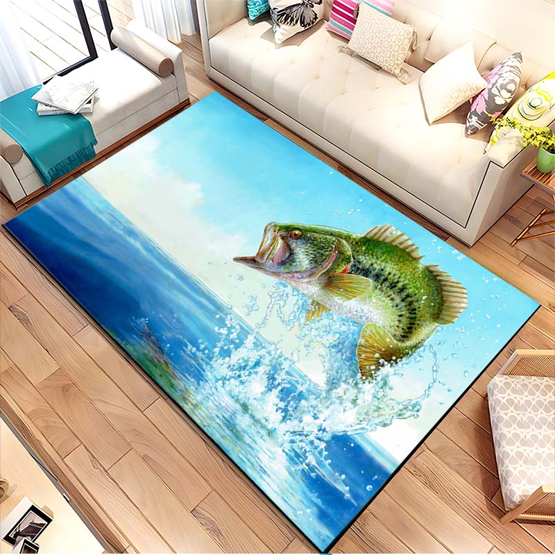 15 Sizes Lure Fishing Rug Anti-Slip Mat Dining Room Living Room Area Rug Soft Bedroom Rug Fishing Lovers Gift Home Decor