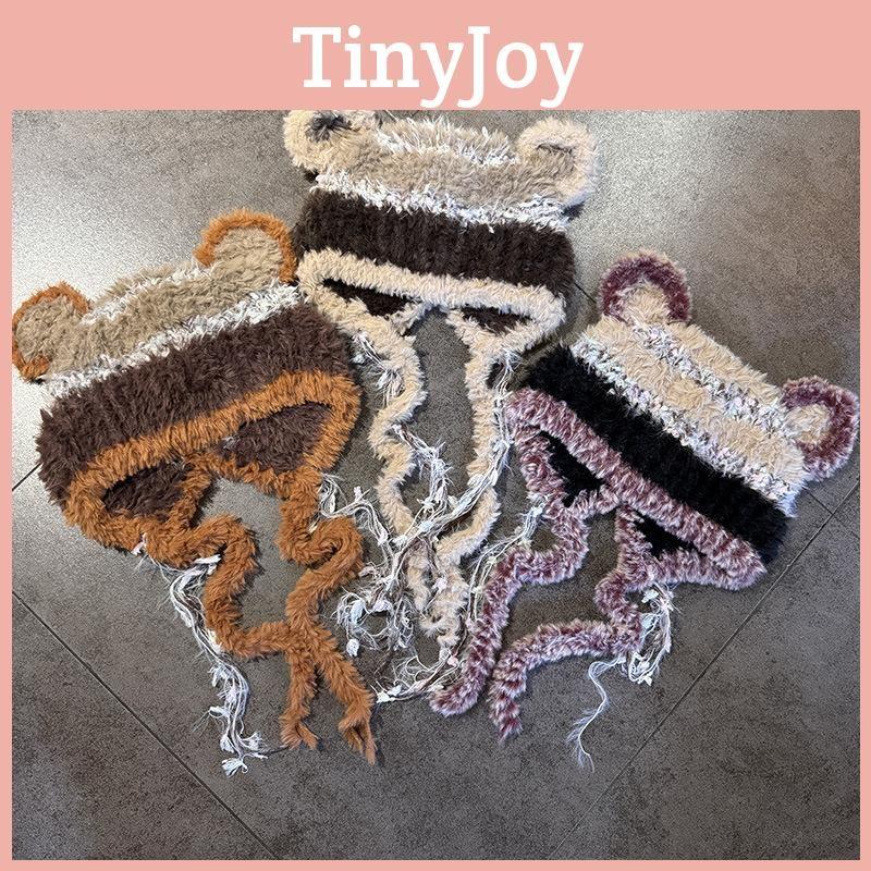 Bear Ears Tassels Knitted Cap For Women Winter Soft Warm Breathable Fashion Hat