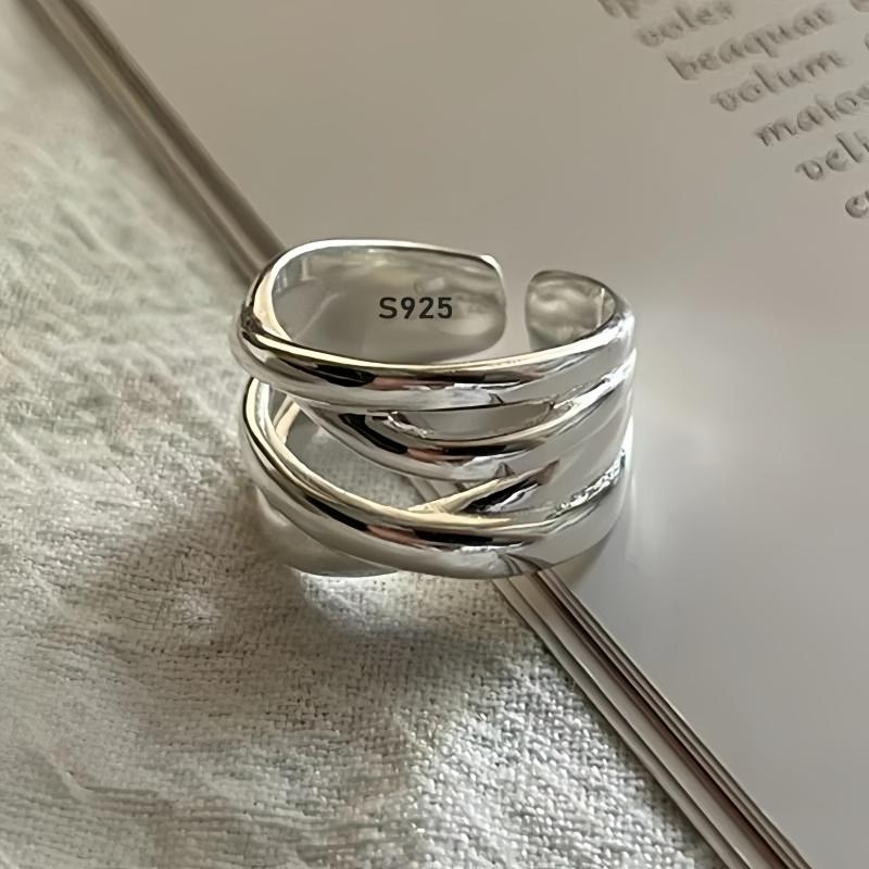 925 Silver Open Ring Irregular Minimalist Design Sense Line Ring Personality Geometric High Sense of Open Ring 12.5