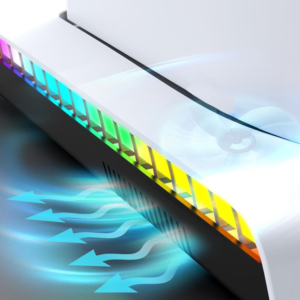 Cooling Station Controller Charging Base 3 Levels Cooling Fan RGB Light 3 USB2.0 Ports for PS5 Slim Console Digital/Disc Edition