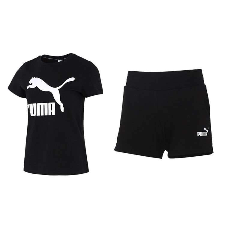 

Puma Футболка с коротким рукавом и шорты с логотипом, повседневный спортивный комплект, женские комплекты 532281-01+845595-01 M