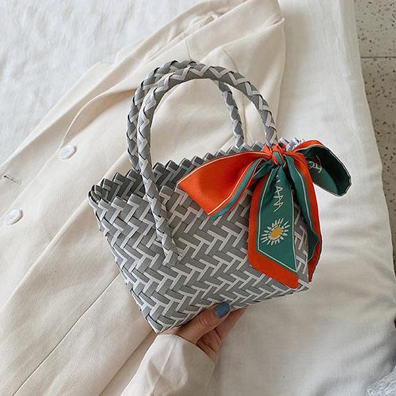 Handgewebte Gemüsekorbtasche für Damen aus umweltfreundlichem Material, Strohtasche, bunte kleine Einkaufshandtasche für Damen