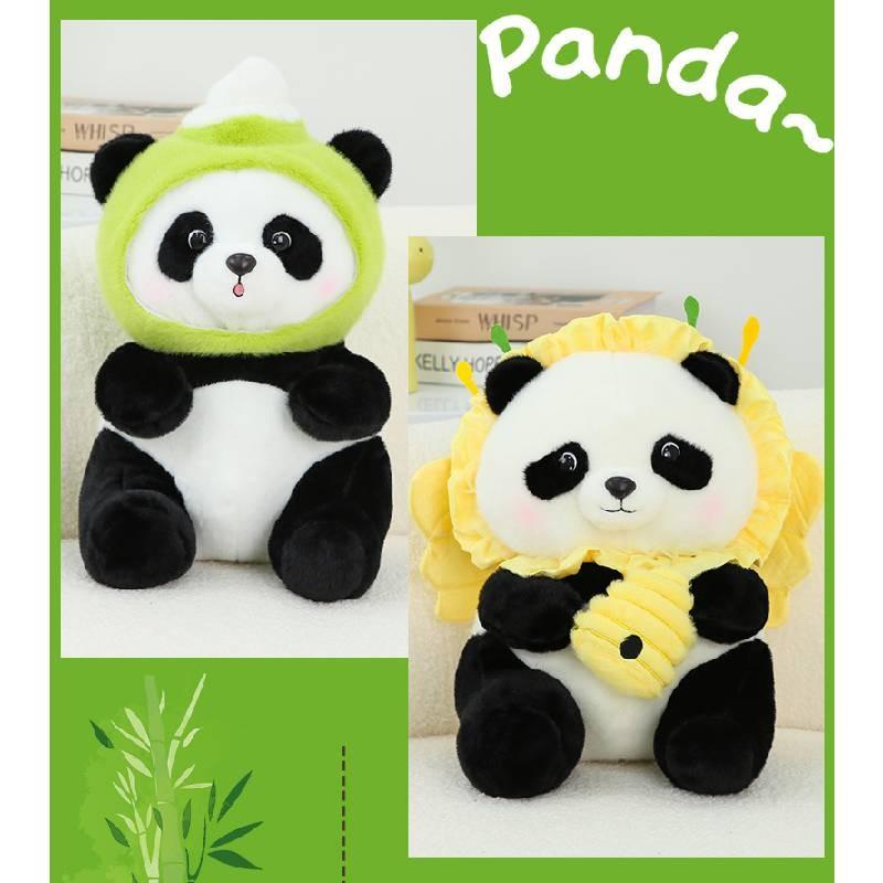 Adorable Panda Plush Toy With Frog Ice Cream And Bee Headpiece For Fun Gifts