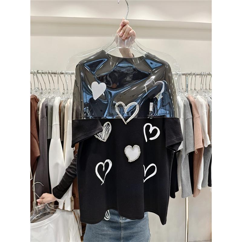 

Европейская женская футболка с коротким рукавом большого размера, весенний дизайн 2023 года, круглый вырез, универсальный стиль средней длины. XXL