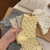 Women's Retro Polka Dot Mid-Calf Cotton Socks with Rolled Cuff