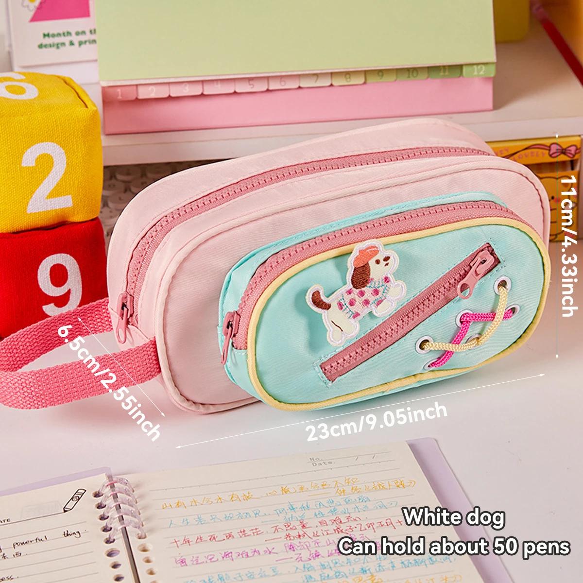 

3 Layers Kawaii Pencil Bag Aesthetic Cartoon Large Capacity Pencil Bag Canvas Handheld Cute Pencil Case Stationery Storage Bag