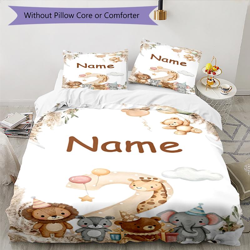 3pcs Custom Name Animals Bedding Set Duvet Cover Closure Includes 1 Duvet Cover & 2 Pillowcases, Soft and Comfortable for All Seasons.