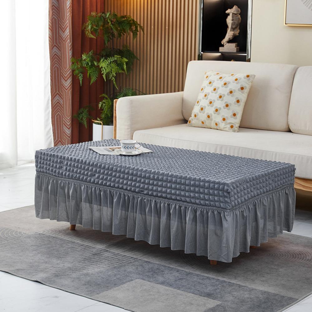 Elastic Tablecloth Full Cover Skirted Coffee Table Cover Dustproof Rectangle Living Room Dining Table Protector