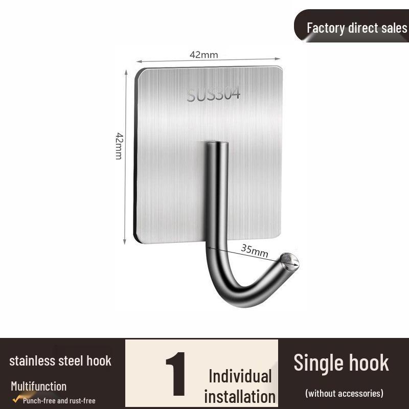 Stainless Steel Heavy Duty No-Drill Wall Hooks for Kitchen & Bathroom