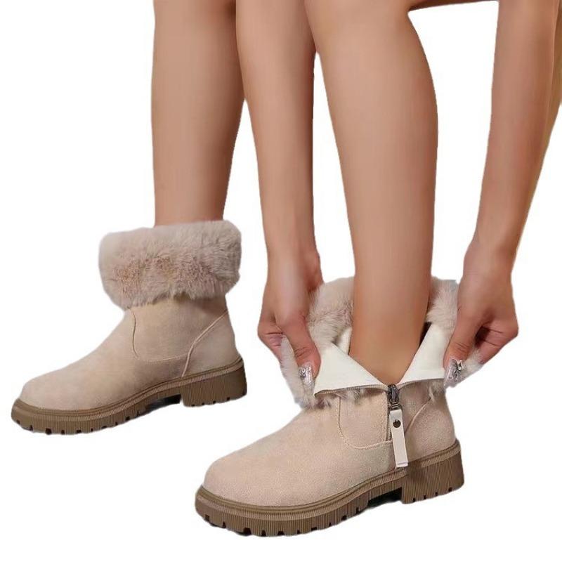 Bottes de neige pour femmes Mode Hiver Nouvel article Tube moyen avec polaire épaisse et chaussures en coton chaud Fourrure intégrée Bottes d'hiver pour femmes