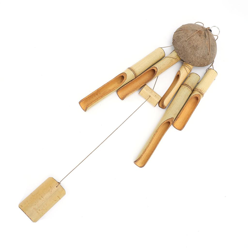 Bamboo Wind Chimes Coconut Shell Top Indoor Outdoor Hanging Decorative Outside Garden Decor Craft Gift