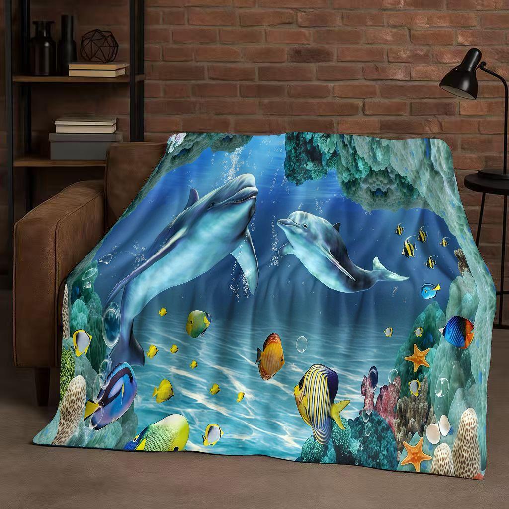 3D Illusion Underwater World Breaking Wall Art Flannel Blanket,Ultra Soft Warm Plush Throw for Home Bedroom Bed Sofa Cover Gift