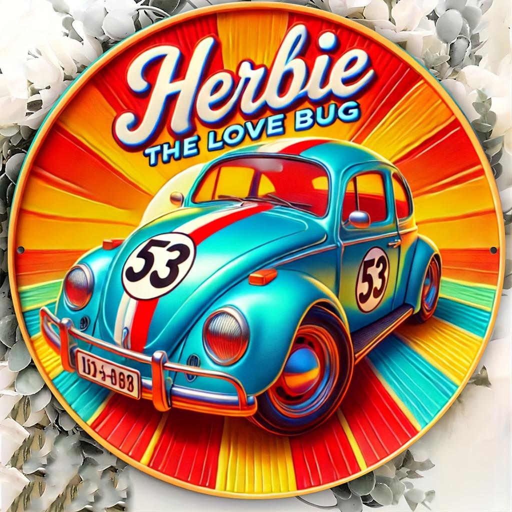 Placa Metálica Impresa D Plana de PC con Herbie el Bicho Enamorado Decoración de Pared Perfecta para Hogares Oficinas Restaurantes Cafeterías