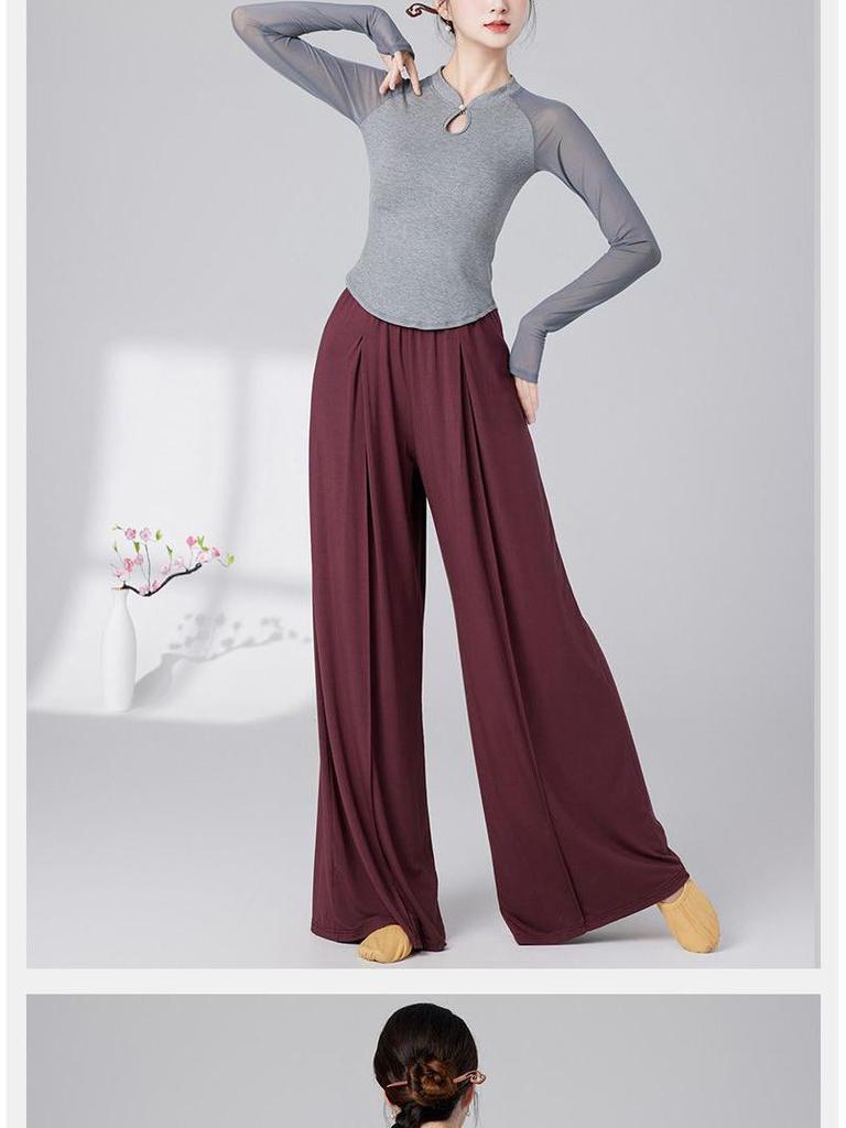 Women's Slim Fit Long Sleeve Stand Collar Dance Top - Versatile, Slimming, Classical Dance Practice Wear