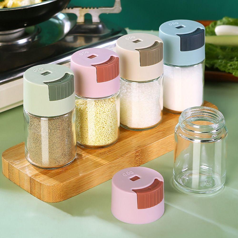 4Pcs Press Type Quantitative Salt Glass Bottle 0.5g Sealed Condiment Jars  Cumin Powder