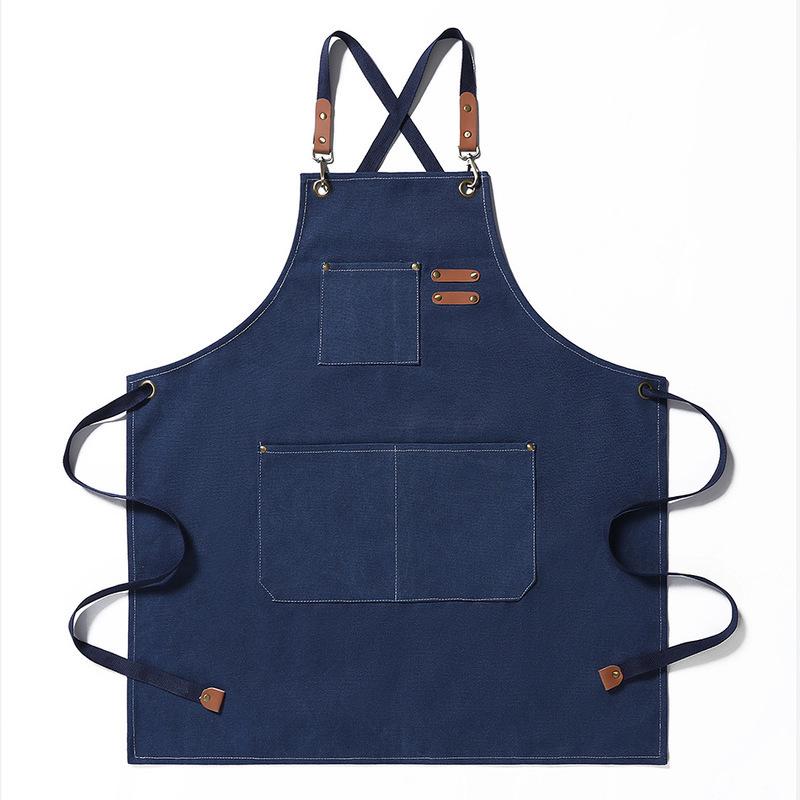Waterproof Thickened Cotton Denim Apron - Oil and Stain Resistant, Solid Color Design for Household Kitchen Use