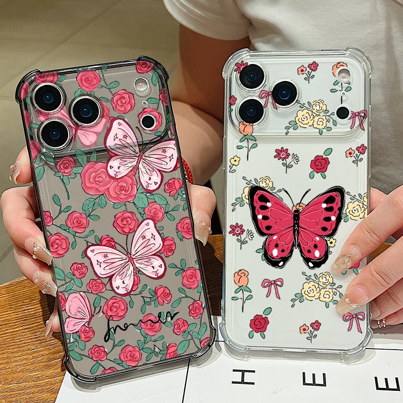 Card Slot Pocket Phone Case For iPhone Air 17 16 15 Pro Max 14 13 17 Pro 12 11 16e Shockproof Colorful Butterfly Clear TPU Cover