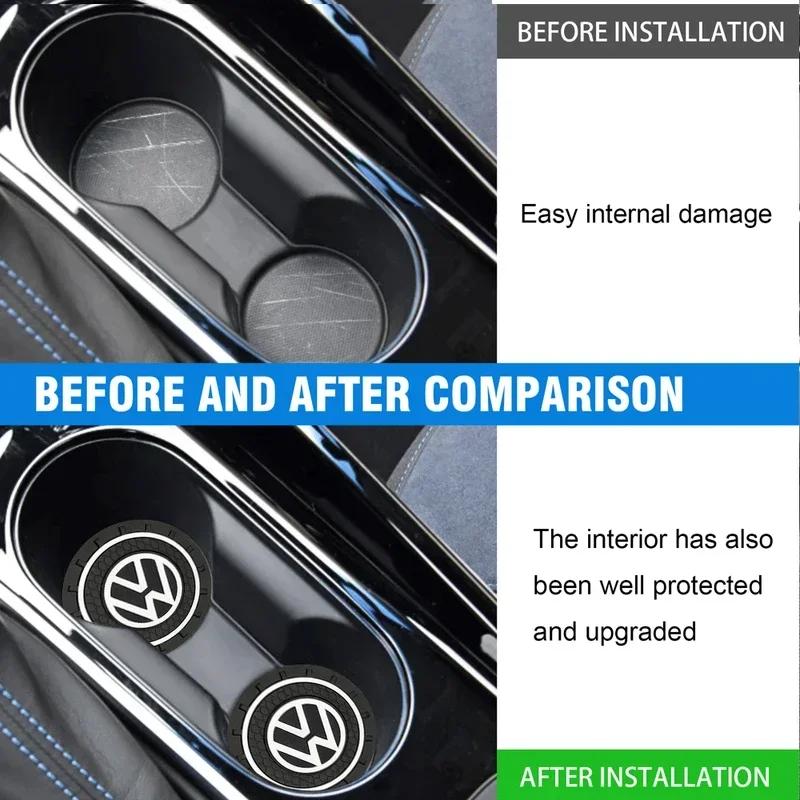 1/2PC Car Coaster Non-Slip Pad Water Cup Holder Interior Mat Accessories For Volkswagen VW Rline Beetle Touareg Tiguan TouranAL1