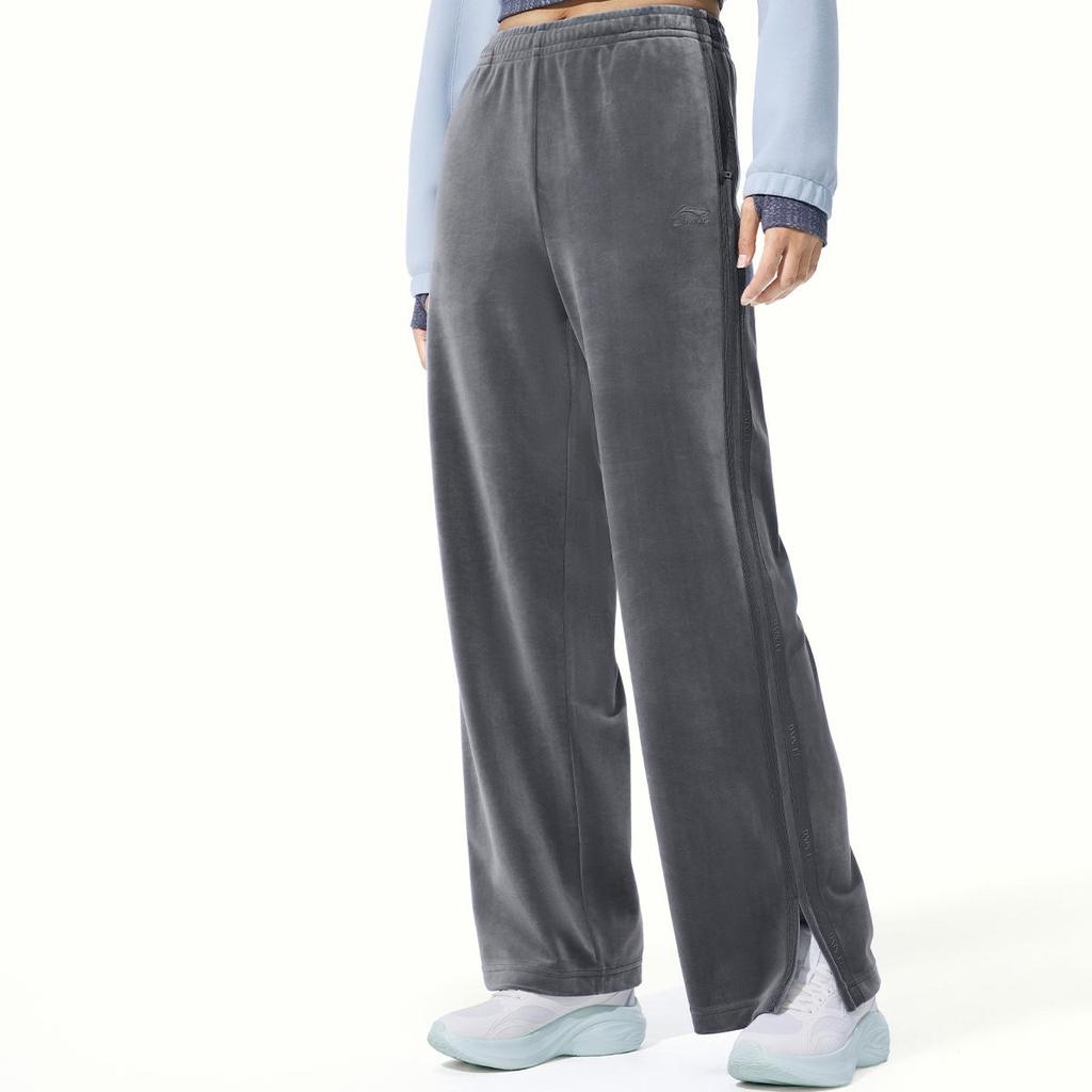 Li-Ning Women's Sportswear Series Mid-Rise Straight Leg Track Pants Asphalt Gray AKLV954-5