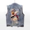 Vest Slim Short Jacket Embroidery Sleeveless Jeans Gilet Women Casual Waistcoat Cardigan Beading  Denim
