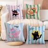 Kawaii Cute Cat Cushion Cover Natural Linen Organic Fabric DoubleSided Printing Sofa Home Decor Breathable Bed Pillow