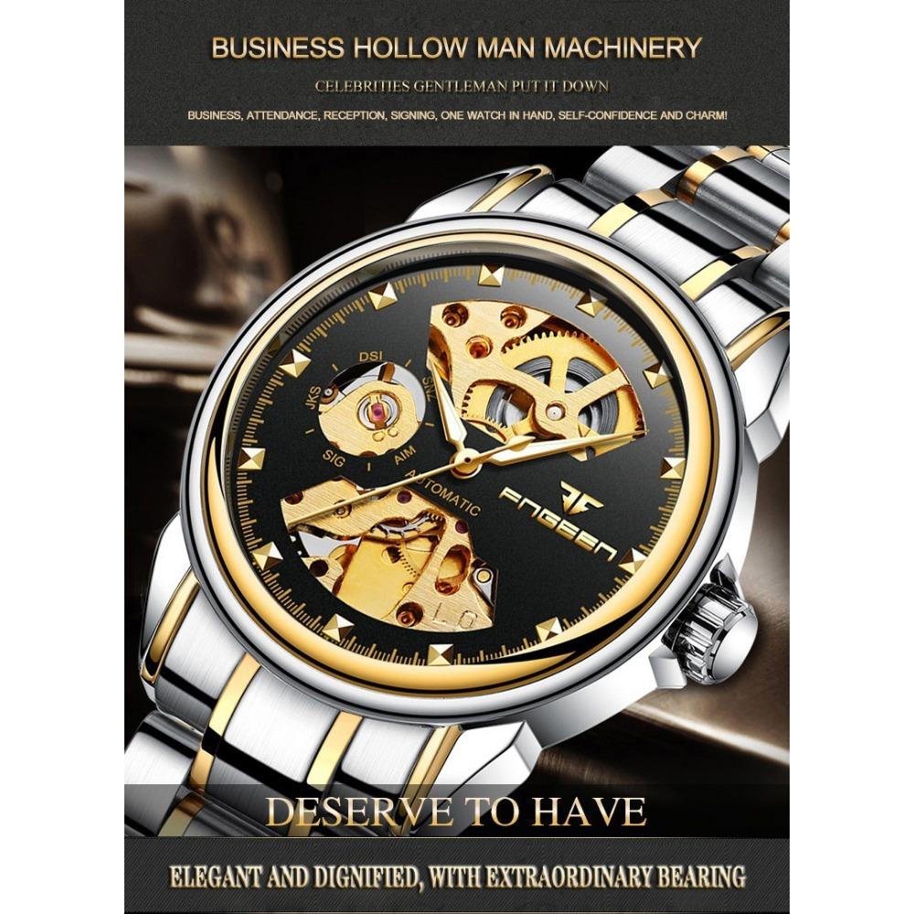 Top Luxury Golden Full Stainless Steel Men Aautomatic Mechanical Watch Business Hollow Men's Watches Waterproof Mechanical Gifts