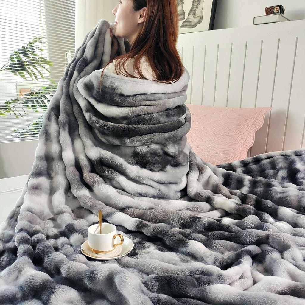 2025 Tie-dye Bubble Faux Rabbit Fur Milk Velvet Throw Blanket