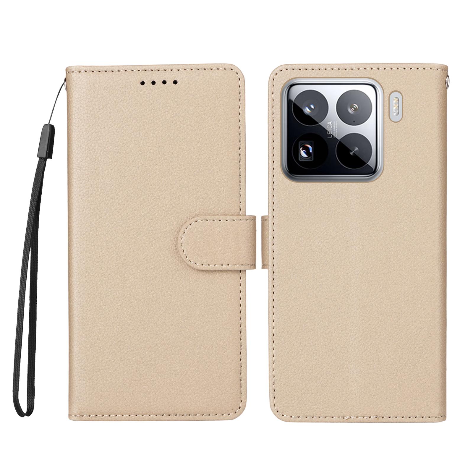 

For Xiaomi 15 Pro Case RFID Blocking 3 Card Slots PU Leather Phone Cover with Wrist Strap Creamy White