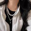 Vintage Design Sense Artificial High-Gloss Crystal Pearl Imitation Australian White Double-Layer Collarbone Chain Necklace