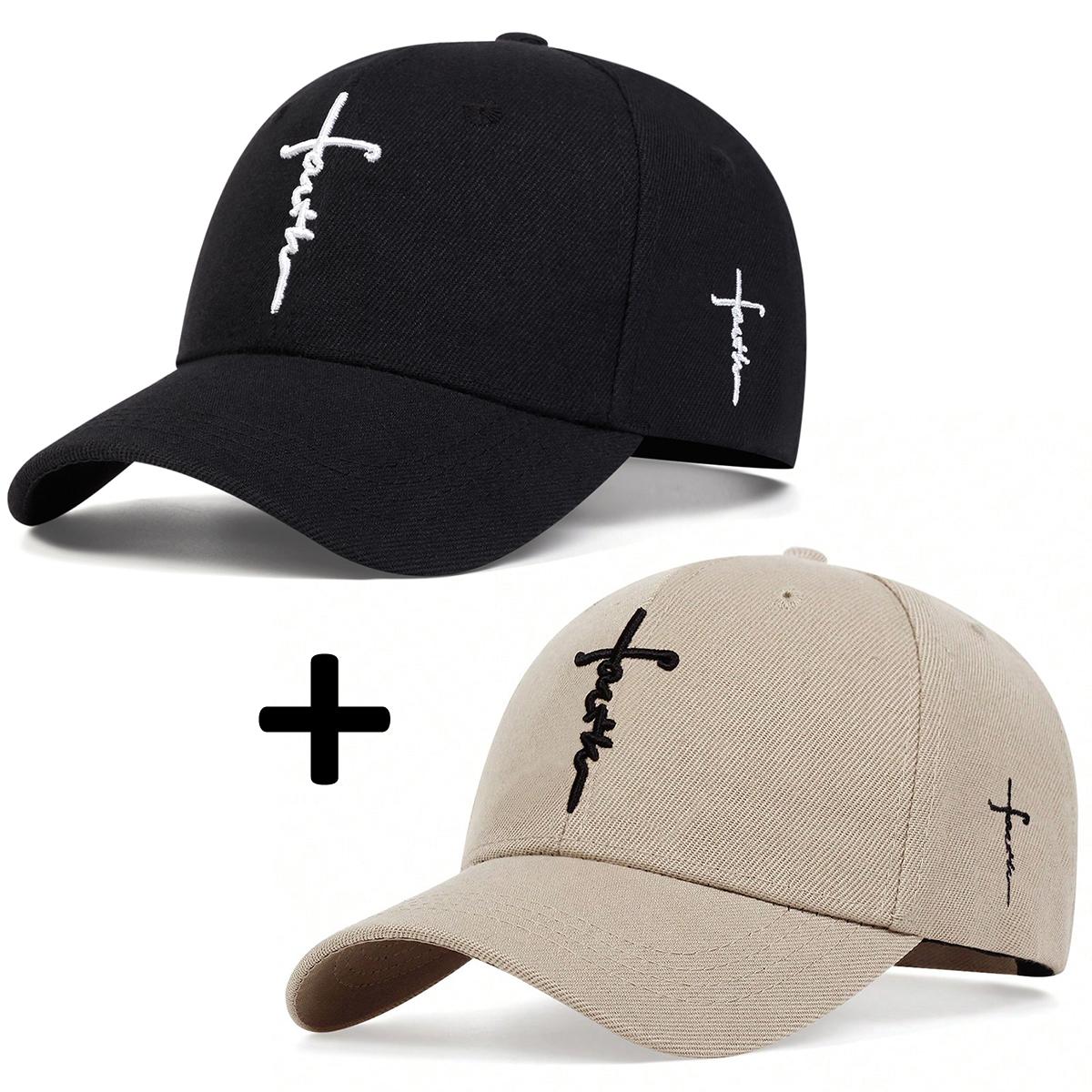 2 Stück Unisex Kreuzstickerei Baseballkappen Frühling Herbst Outdoor Verstellbare Lässige Hüte Papa Hut Sonnenschutzhut Kombi-Set black