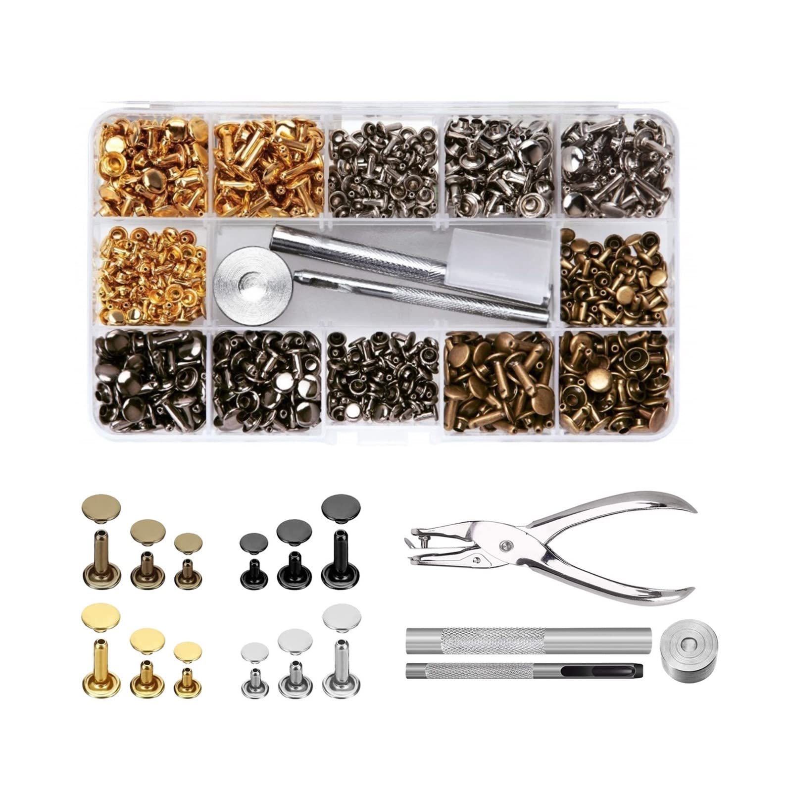 

YFFSFDC Leather Craft Rivet 3 Sizes and 4 Includes and and with Drilling and Studing Studing and for DIY Handmade and with Storage Case Set, Colors,